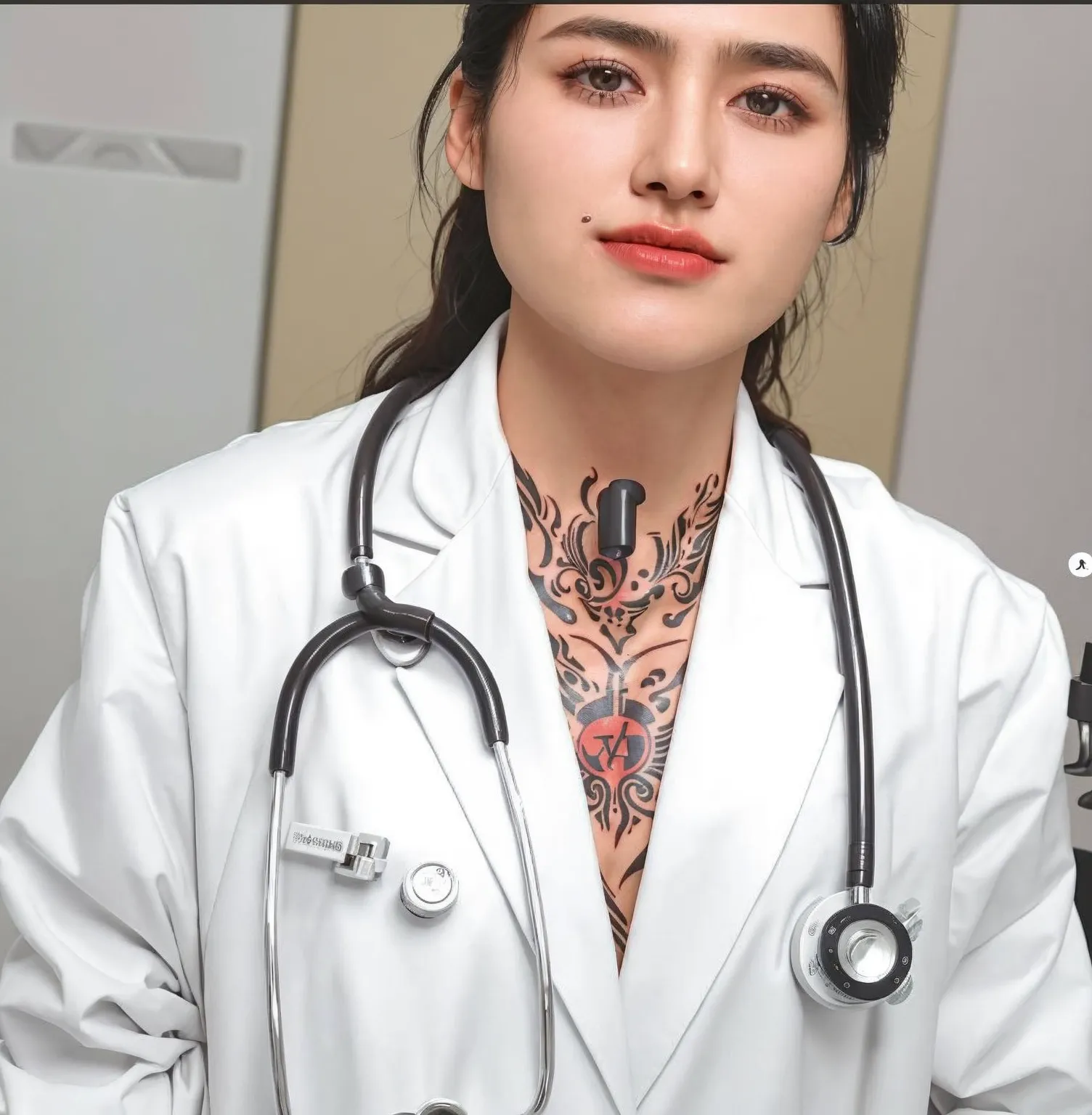 27 years old, gorgeous cute girl, smirk, freckles, absurdres, [perfect shadows and lighting], detailed background, incredible high-key lighting, masterpiece, high quality, detailed, extremely detailed, ambient soft lighting, 4K, 1girl, fur coat, cleavage, veiny breast, wavy hair, sharp eyes, pearl necklace, neckline, sitting, arms at sides, curly hair, white coat, thick coat, silk dress, sitting, hair over one eye, good young girl, (masterpiece:1.0),(best_quality:1.0), ultra high res,4K,ultra-detailed, photography, 8K, HDR, highres, absurdres:1.2, Kodak portra 400, blurry background, bokeh, lens flare, (vibrant_color:1.2),professional photograph,(the_tattoo:1.5),(Beautiful,large_Breasts), (beautiful_face:1.5),(narrow_waist).