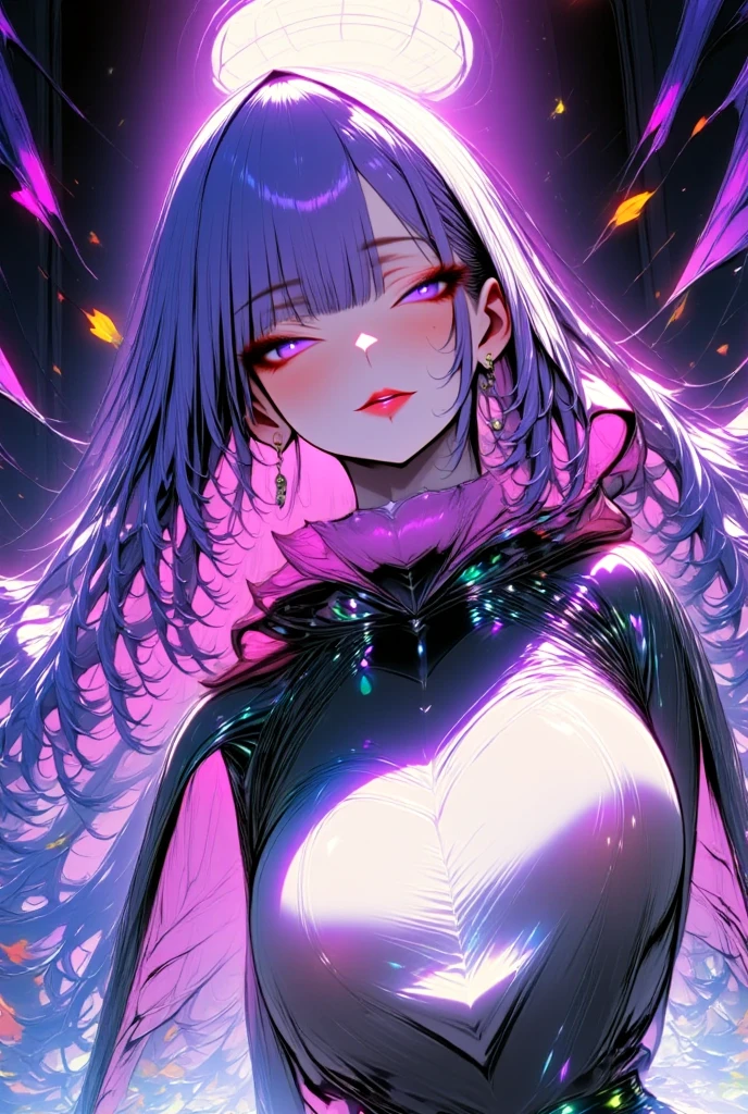 Perfect face, Perfect hands. A pink haired woman with violet eyes and an hourglass figure wearing a black sweater sweater dress is spinning her scythe in the library