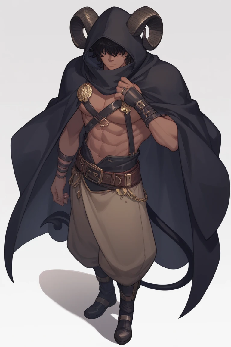 Male arab warrior, medivial, black balaclava, black bandage, black clothes, thin waist, skinny body, black eyeliner, metal choker, light tanned skin, kneeling, holds his hands behind his head