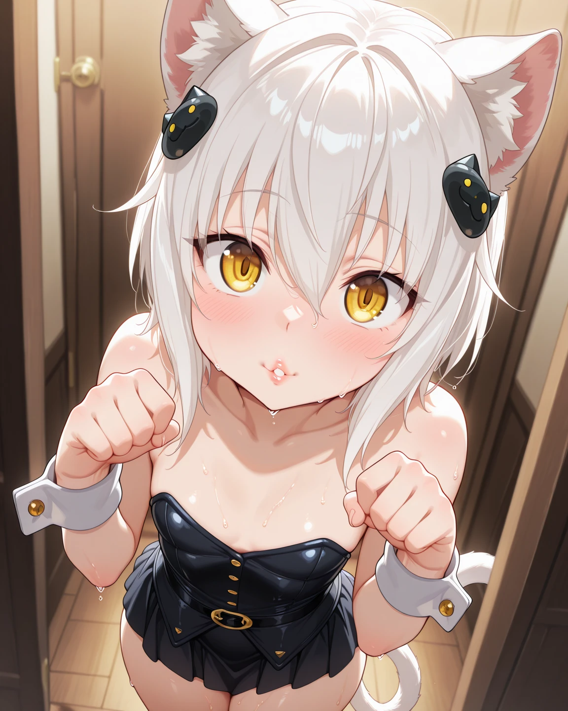 (masterpiece:1.2、Highest quality、masterpiece)、1 female、alone、classroom、Day、stand、blonde、Wave Long、blue eyes、(Completely naked:1.4)、(Dark Skin:1.4)、Small breasts、Earrings、lipstick、Sweaty、Scrunchie,(first round:1.2),(imprisonment:1.3)、blush、(Pissing like a dog:1.5)、(Ahegao:1.2)、(tongue:1.2),(Tears of joy:1.2),(with one leg raised:1.3),(Put in a cage:1.3),Cat ears