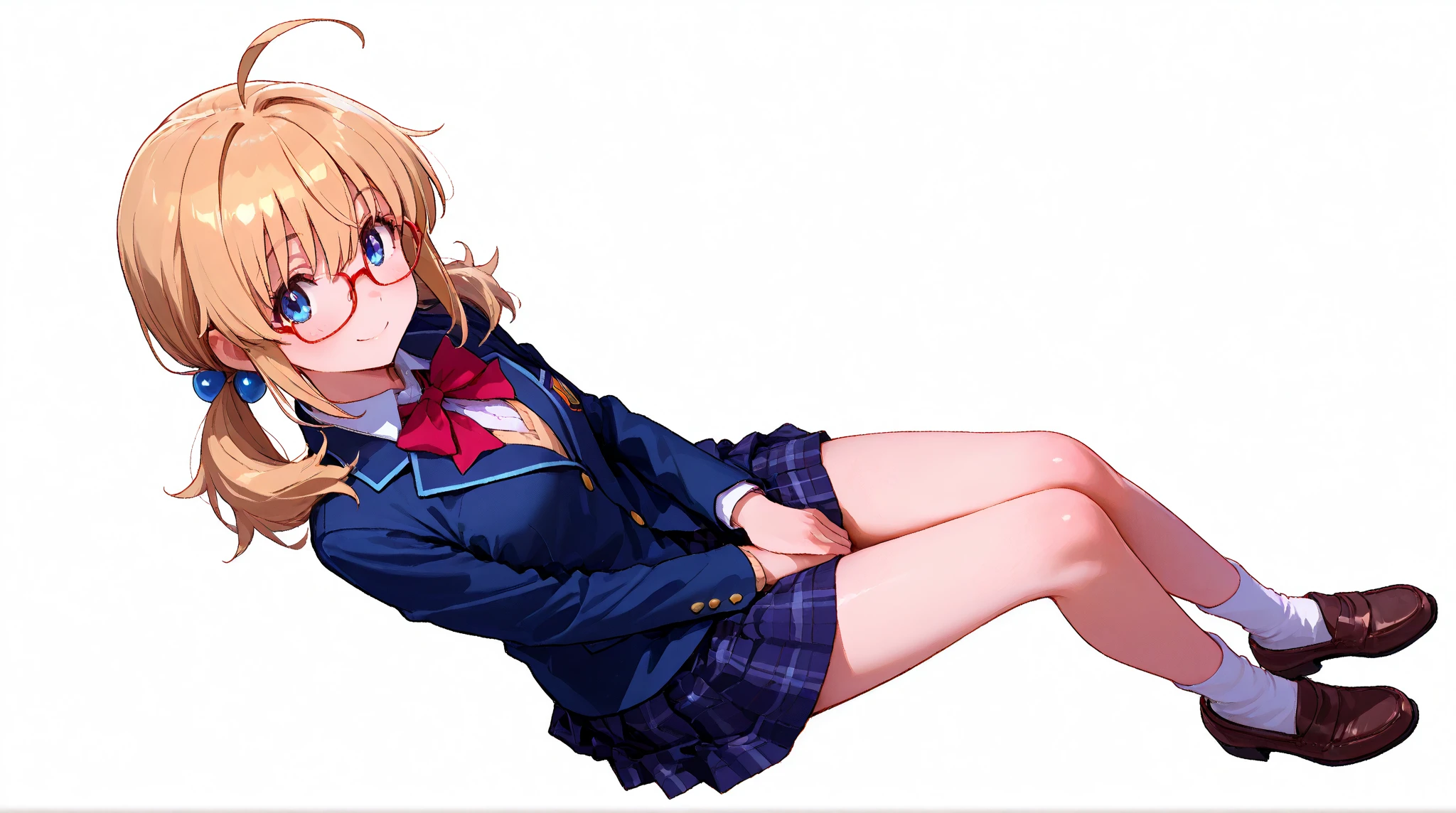 an anime girl wearing a short skirt and sitting on a floor all dressed up,1girl,pantyhose,solo,panties under pantyhose,underwear,panties,long hair,blonde hair,red eyes,,skirt,_breasts,shoes,Ichigo Hoshimiya (Aikatsu!)