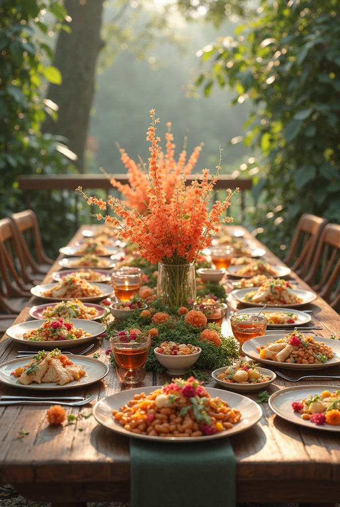 Large table,different types of salads on it