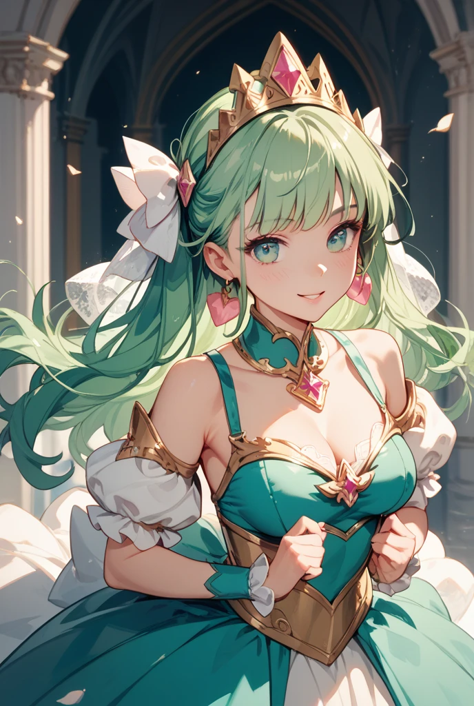 1girl, solo, hair ornament, green hair, twintails, long hair, dress, water,, mid shot portrait photo of (Faruzan) from Genshin Impact,, dark fantasy background, charming smirking., by Greg Rutkowski and Walt Disney ultra realistic highly detailed intricate photorealistic analog style photograph sharp focus on eyes, cinematic lighting,, , ,UHD, HDR, 8K