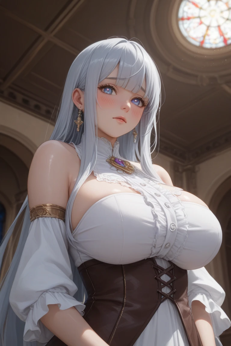 masterpiece, best quality, (alone focus), (perfect face:1.1), (high detail:1.1), (very detailed eyes), dramatic, A tall man with white skin, Voluminous gray hair, white snow, alone, long hair, Sephiroth, moon, night, Squeaky, hair, arrogant expression, detailed background, art by artgerm, Cinema Lighting, rose, fashion, balenciaga style, nude