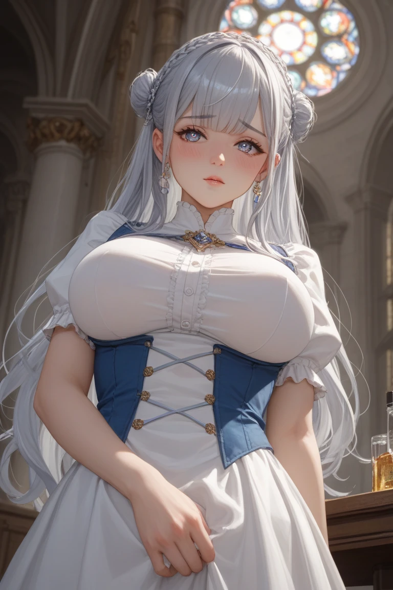 (Masterpiece, Best Quality, High Quality, Highres:1.4), Detailed, Extremely Detailed, Ambient Soft Lighting, 4K, Ornate,
Street snap, looking at viewer, camera flirting, cute pose, vignette photography, (Renaissance, Vintage:1.4), Plants, shops,
1Gril, (Solo:1.4), (Milf:1.2), Standing, Upper Body, (Face Focus:1.2),
(Extremely Detailed Hair:1.2), intricate Hair, Long Hair, Long Sidelocks, Bangs, (Hair Intakes), (detailed hands:1)
Expressionless, Emotionless, (gray Eyes, Glaring, Contempt, Disgust, Looking at Viewer:1.2),
(Tiara:1.2), Crown, (plunging neckline, Cleavage, Strapless, Red Dress, Frilled Dress), (lowcut, hipster skirt, hip-hugger skirt:1.1), Puffy Skirt, Puffy Sleeves, Juliet Sleeves, Long Sleeves:1.2), gold Jewelry, gold earrings, detailed face, white elf wearing black face