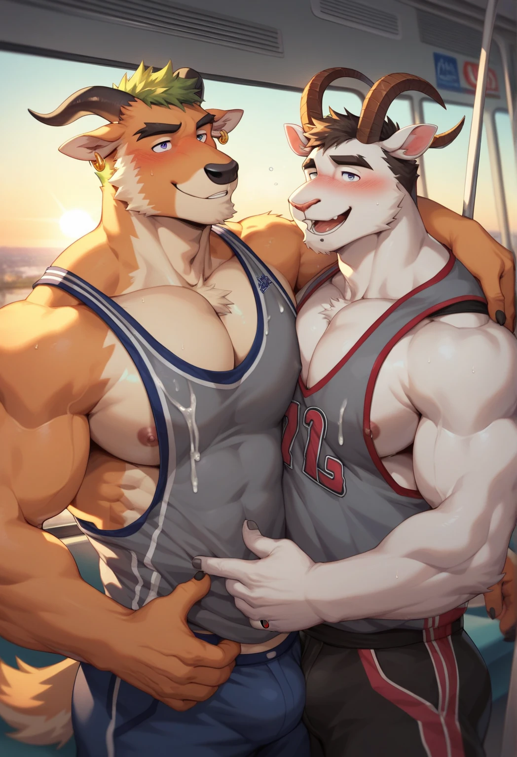 baby face, Musclegut, big chest, cute bear boy, brown fur, Make eye contact, blush, embarrassing, sweating, erection, Glans, ejaculate, roar, fair