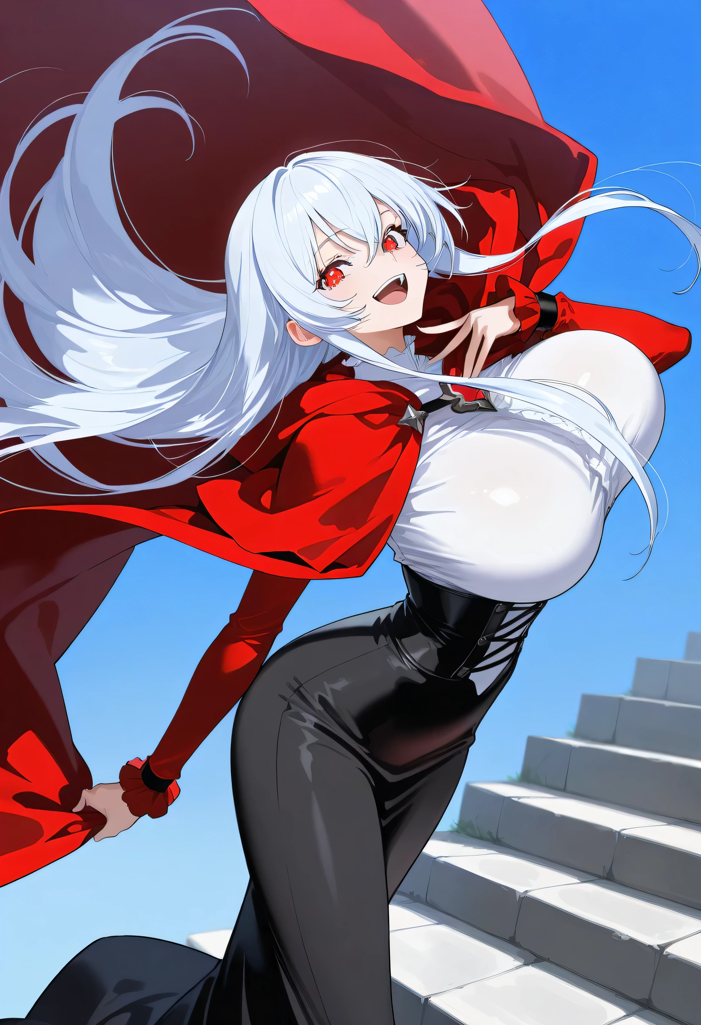 (High Definition:1.3), (Professional Photography:1.2), (very aesthetic:1.2), (absurdres:1.2), (sharp focus), (perfect light), 2girls, anatomically accurate, catgirl, enormous size, silvery long white hair, fiery red eyes, black cat ears, black swaying tail, voluptuous figure, large breasts, (giant black tank bra), red windbreaker jacket, shy-seductive face, seductive allure, endearing formidable, street, Tokyo, wall, laying on the wall, crossed arms, (Anime:1.3), cowboy shot, ((Masterpiece)), ((best quality)), (super detail:1.2)
