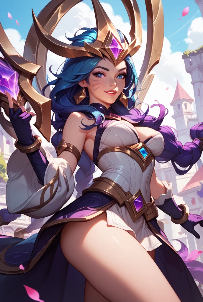 1girl, ahri \(league of legends\), purple hair, cleavage, 
 <lora:tohdrawsStyle_v1:1>