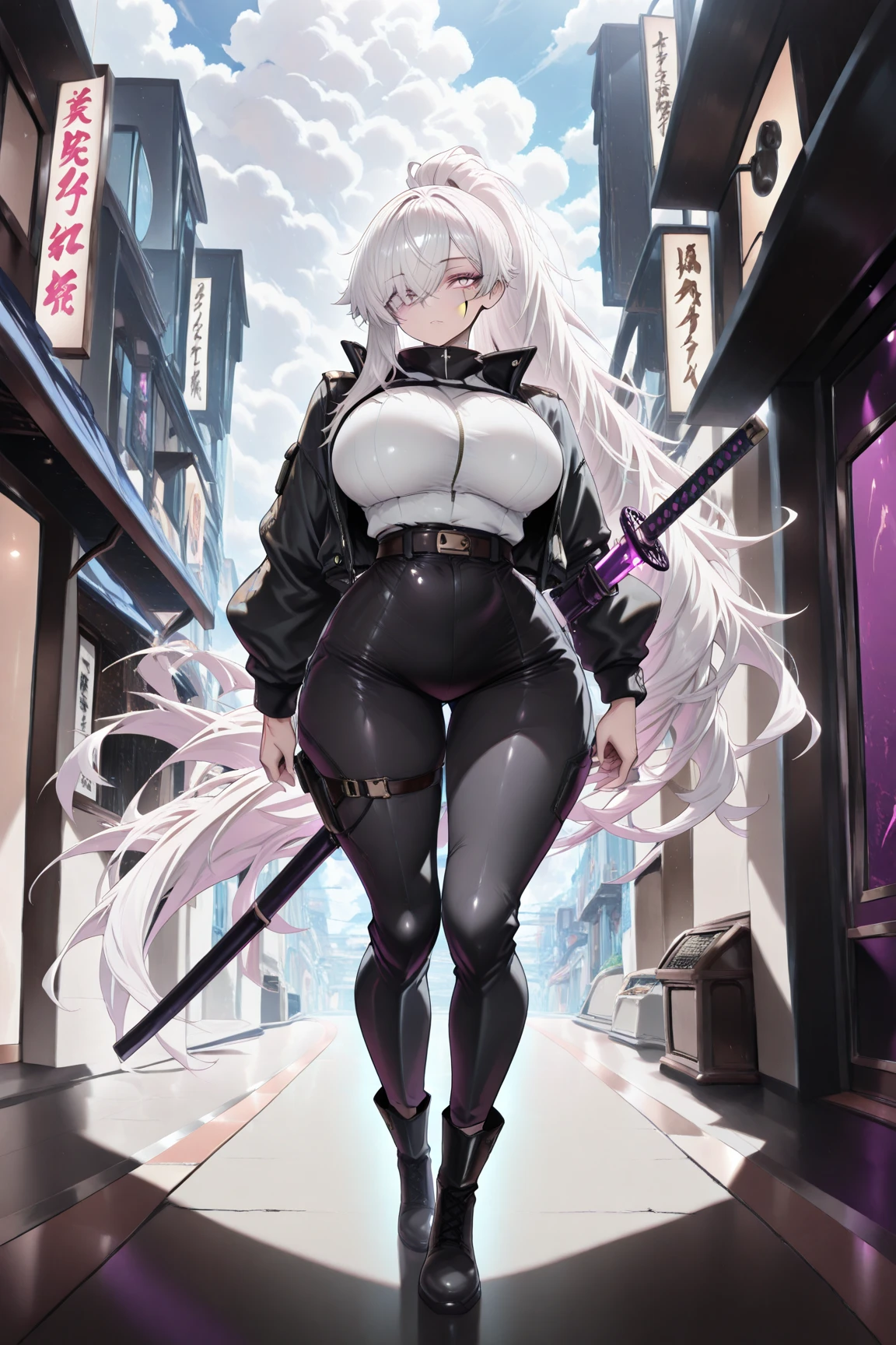 Amidst the desolate expanse of a post-apocalyptic wasteland, a lone figure stands, her silhouette etched against the bleak sunset. Her once radiant skin now bears the scars of time and hardship, marked with grime and the remnants of a sun-bleachedworld. Her long, wild hair frames her determined face, her piercing blue eyes piercing through the smoky haze.
Her outfit, a tattered ensemble of rough fabric and worn leather, clings to her slender frame - an incongruous sight in the wasteland's desolation. The grit and grime of the world have etched fine lines