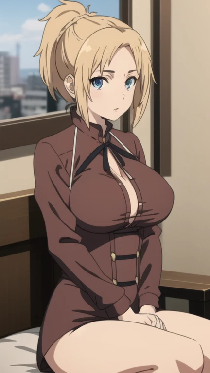 (masterpiece:1.2, best quality:1.2, beautiful, high quality, highres:1.1, aesthetic), detailed, extremely detailed, ambient soft lighting, 4K, perfect eyes, perfect face, perfect lighting, 1girl, solo, Tanya von Degurechaff, huge ass, huge breasts, huge thighs, narrow waist, wide hips, thick thighs, curvy, ponytail, naked, nude, military hat, pasties, red pendant, evil smile