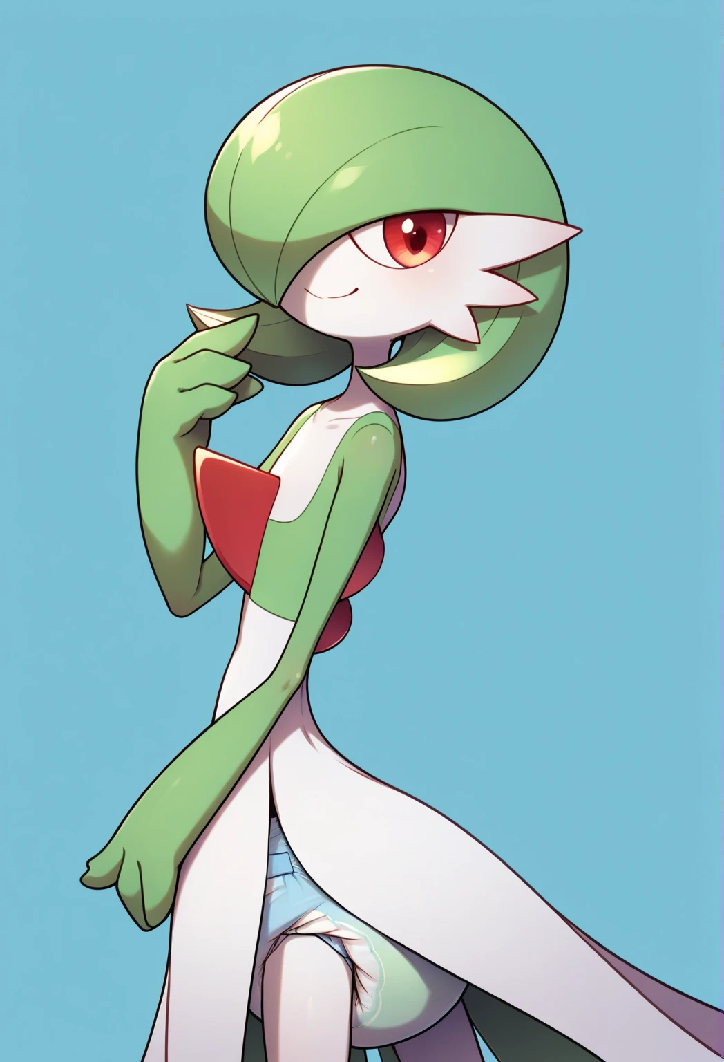 masterpiece,best quality,1boy,galladePKMN,pokemon,pokemon (creature),red eyes,green hair,short hair,mohawk,blue hair,hair over one eye,colored skin,multicolored skin,two-tone skin,white skin,green skin,expressionless,<lora:Concept-control tool-add_detail-CyberAIchemist:0.3>,<lora:Gallade_Pokemon:0.9>,