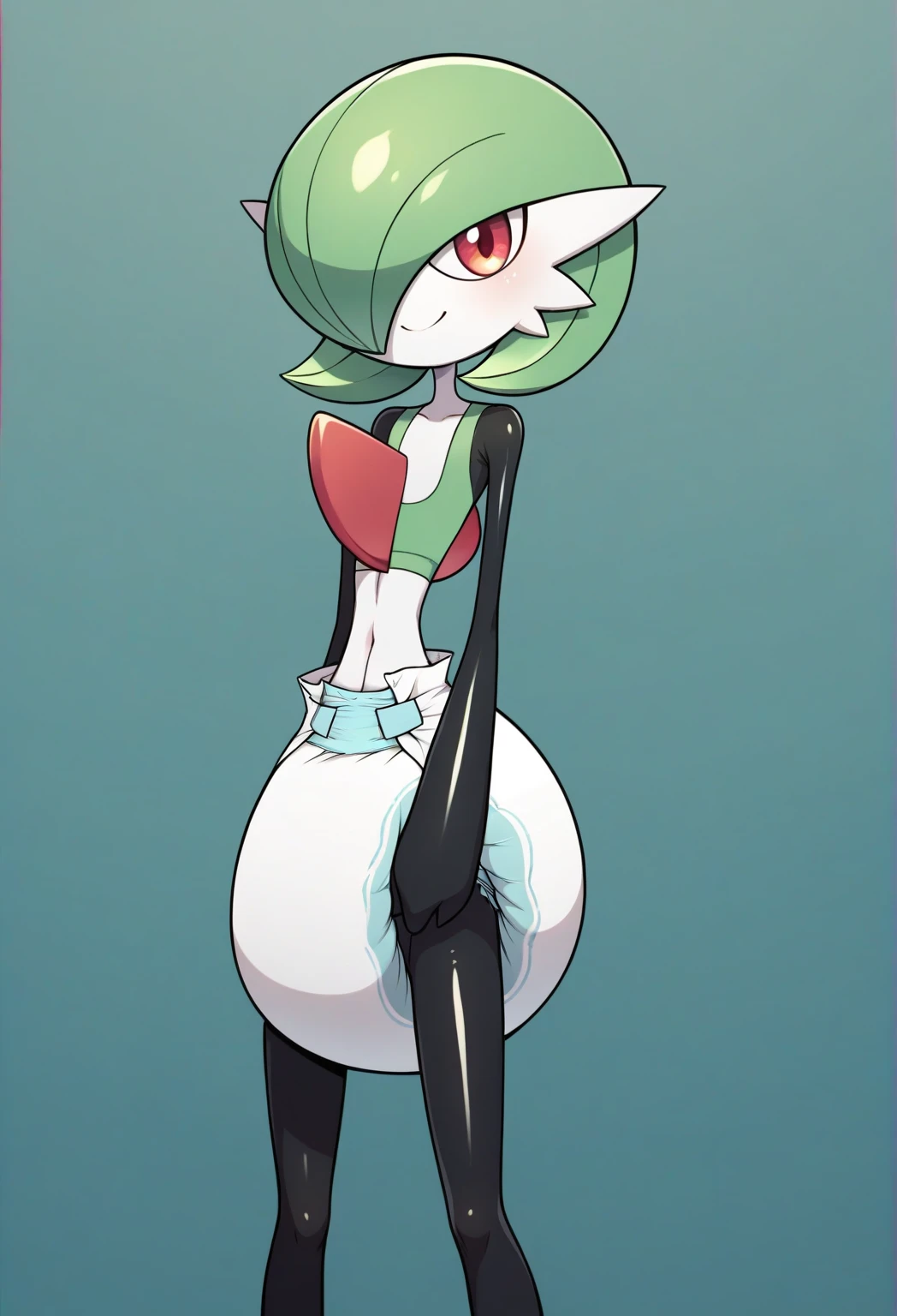 obra maestra, mejor calidad, 1 girl in, solo, kirlia, cabello verde, ojos rojos, piel verde, cabello corto, club nocturno, bar, en un bar, embarazada, piel palida, avergonzada, embarazada, pregnant, vientre de embarazo, en un celda, prision, en una prision, traje de recluso, traje de prision, prisionera, ((embarazada)).