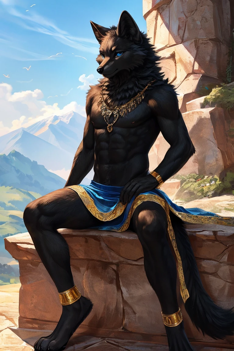 ultra-detailed, masterpiece, masterwork, high quality, best quality, hdr, (nature, pyramid, night, oasis), posted on e621, (by darkgem), nsfw, male, solo, (little body anubis), canine, (long silver hair, yellow eyes), sitting, dynamic angle, ((foreskin, perfect balls, wet))