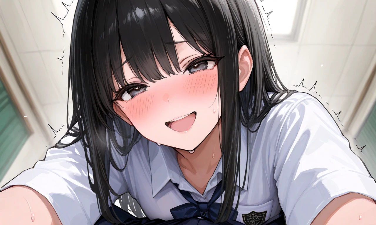 Browsing Caution,(((Blowjob、semen、titsに付いたsemen))),Slightly larger breasts、(Take my penis deep in your mouth:1.2), (Grab your penis:1.2), (Sticking out tongue:1.3)、Small areola、Beautiful woman,school uniform、Cleavage、はだけた、tits、Brown Hair、Dark Eyes、ponytail、ribbon, highest quality、RAW Photos、(Photorealistic:1.1)、classroom、blackboard、Window Glass、Schoolyard、blue sky、Top view、whole body