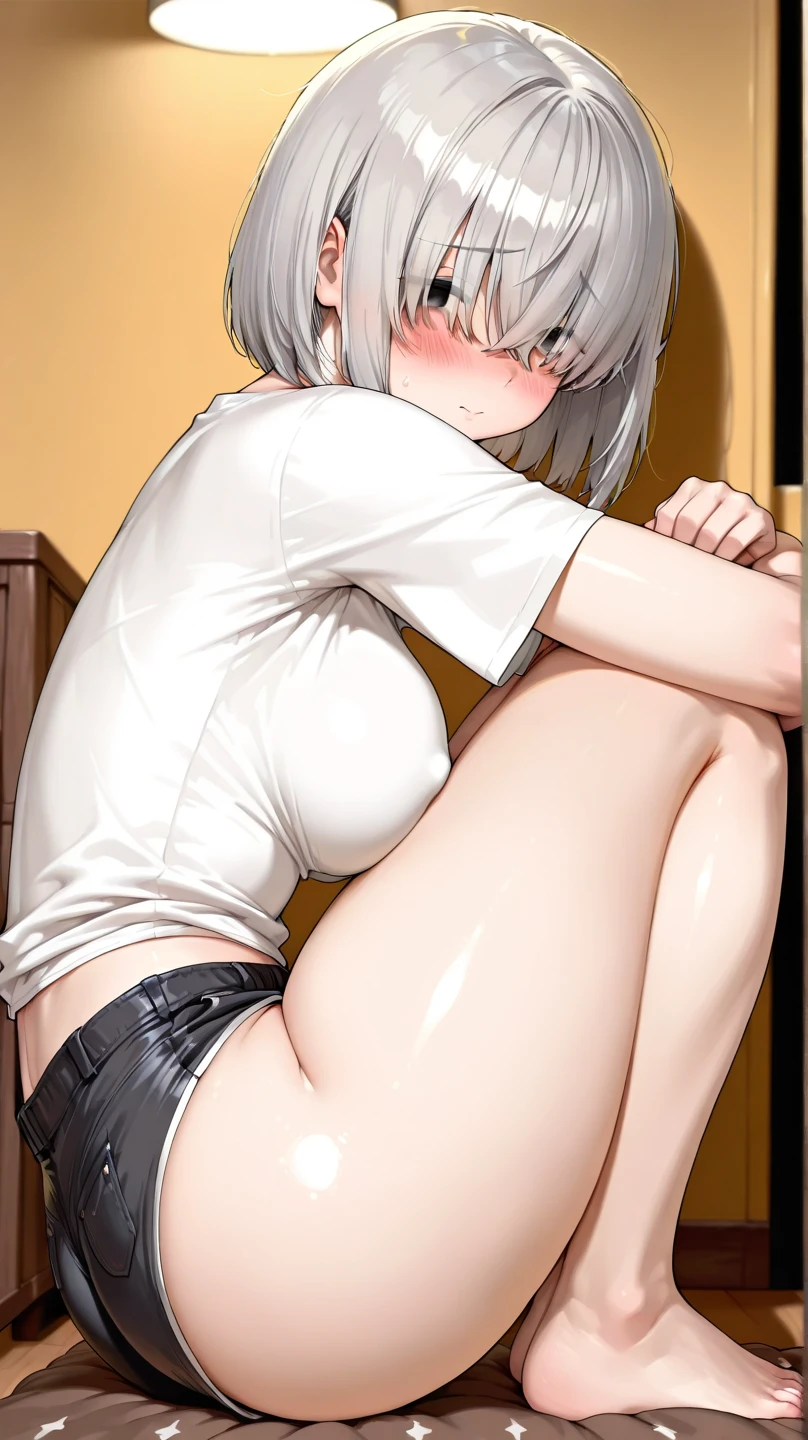masterpiece, highest quality, ((Porn filming locations:1.4)),Suzune gives a titjob、Suzune gives a titjob to a dick、Suzune is wearing sexy underwear、Suzune has an ahegao face、Suzune is reaching orgasm、Suzune ascends to heaven、 Suzune was tricked into appearing in a porn shoot、Suzune has her breasts massaged by a man、Suzune is gang-raped、(((Several men、suzune 1 person))), (Suzune surrounded by porn actors.)、(Multiple men、suzune 1 person.)、All the characters except Suzune are male........................................................、.Suzune, ((short hair, Gray Hair)),She wears revealing underwear such as bell strings...............................................................................、, exposed nipples and pubic hair、Nipples and pubic hair protruding from underwear、、Suzune is posing sexy、Suzune is lying down and taking a sexy pose、Suzune is in heat、Suzune is very mature、Suzune is 28 years old.......................................................................................................、、Excited Suzune、Suzune is sweating、The men are all naked and exposing their penises................................................................