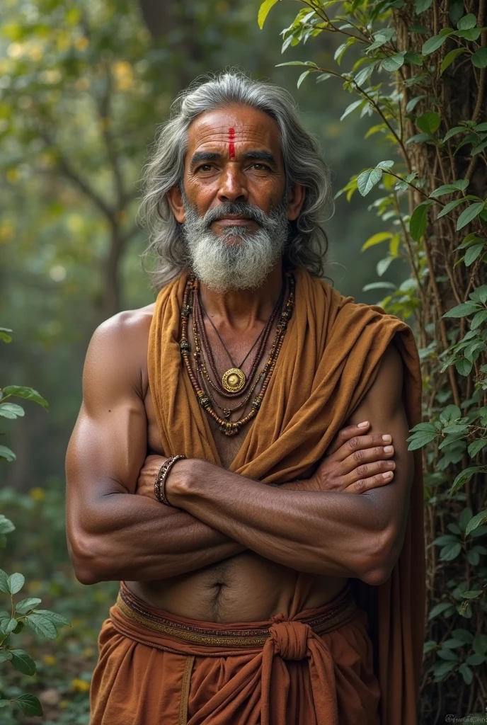 A indian ancient man looking attractive and educated and seeing front Direct eye contact
He have powerful boddy