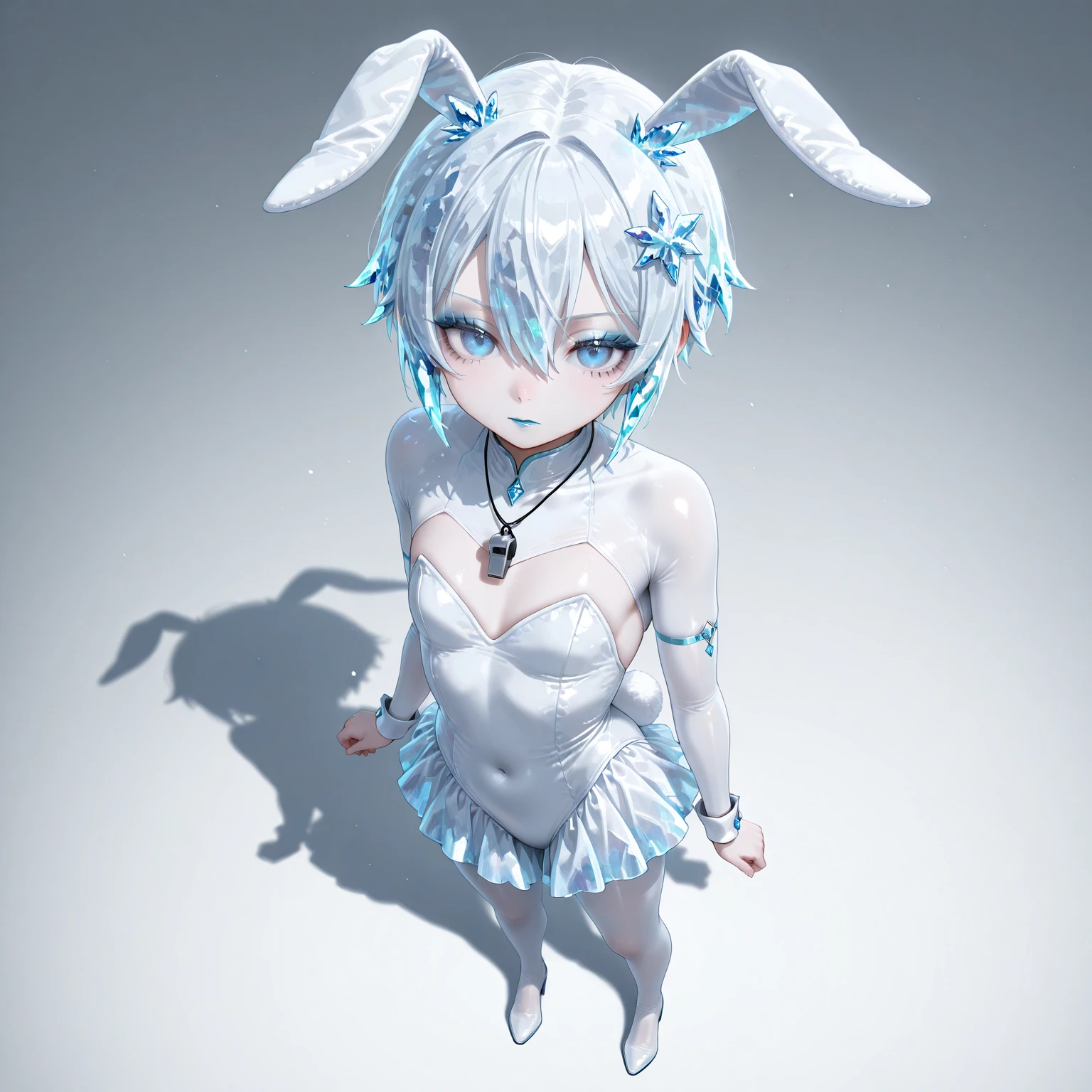 best quality,masterpiece,1girl,solo,solo focus,<lora:åç:0.8>,kindred,lamb,(white fur:1.2),(white skin),blue eyes,glowing eyes,(mask on head),(unmasked:1.2),upper body,small breasts,(white dress:1.3),looking at viewer,light smile,closed mouth,forest,sitting,