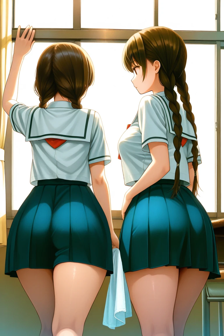 (masterpiece:1.2), (high quality), (pixiv:1.4), (anime:1.4),(最high quality),1 girl, bangs, from behind, from below, Cherry Blossom, Wind, break, race, (school uniform),(panties), top sedium hip), close, perfect anatomy, film grain, outdoors, spring, sunlight, Shadow,