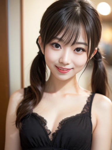 bright表情、Realistic:1.32、Highest quality、Ultra-high resolution、最も美しい日本のgirlの写真、Cute and beautiful facial details、Small face、美しいbangs、14 years old、Shine、Shine肌、Hair gets tangled in the face、(girl1Only people:1.3)、顔まで伸びるbangs、bangs、Hair between the eyes、Attractive brown silky hair、bright、彼女の澄んだ瞳は魅力的にShine、Cute pose、Highest quality、((世界一可愛いgirl))、Japanese、((Black lace underwear:1.4))、((Upper Bodyの下着を開く:1.4))、Newest Brands、(ponytail:1.3)、(Cleavage:1.3)、Nice and cute、An innocent smile、nice smile、Cleavage、Underarm、(Big Breasts:1.4)、(Showing erect nipples:1.5)、Brown Hair、Small waist、Beautiful eyes in every detail、View your viewers、Upper Body、Face close-up、Front view、Bedroom at night
