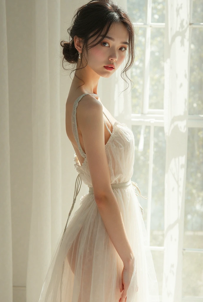 1girl, (full body:0.5),night sky,cliff,starry sky,grass,tree,branch, ( twilight:1.25), solo, (realistic detailed, natural skin texture), intricate details, highly detailed, hyper-realistic, shiny skin, shiny hair,
(( parted lips)), pink lips, sad smile, face highly detailed,
intricate details,highly detailed,shiny hair,shiny skin,8k resolution, ((white bride veil:1.4)), lovely eyes, (bare breasts:1.4), (huge breasts:1.35), 16 years old, even teeth, single, petite, hair fluttering in the wind, tulle, long legs, slightly open legs, buttocks, blush, shy, collarbone, abs, double weave, big, Japan woman, beautiful and delicate face, fair skin, real skin, (detail face), gooe, pores, super high resolution, 8k, Parameters top quality, masterpiece, ultra high resolution, (real 2.0), detail, skin details, (ultra micro bikini), brunette straight hair, beautiful eyes, slim, fashion, girlfriend, beautiful, studio lighting, (white Sexy Lingerie:1.8), (Lingerie:1.8), (nightgown:1.8), (knickers:1.8), (nightie:1.8), (nightdress:1.8), (tight clothes:1.5),(light clothes:1.5), (negligee:1.8), (garter bell:1.8), (camisole:1.8), (chemise:1.8), (bridal lingerie:1.8), (babydoll:1.8), (transparent clothes:1.5), (lace bra:1.5), (underboob:1.2), (sideboob:1.3),(innerboob:1.4) mature, embarrassing, hands in hair, low-angle shot, single, 1 girl alone, nurse,((smooth translucent white skin)), ((translucent body)), photorealistic perfect body , ((transparent body)), realistic shaded perfect body, ((translucent white skin)), shiny white skin, ((smooth white tight clothes)), (wedding dress:1.7), ((stick out one's buttocks:1.2)),(from behind:1.2), ((hand holding bunch of white flower)), (nice buttock),(huge ass:1.1)