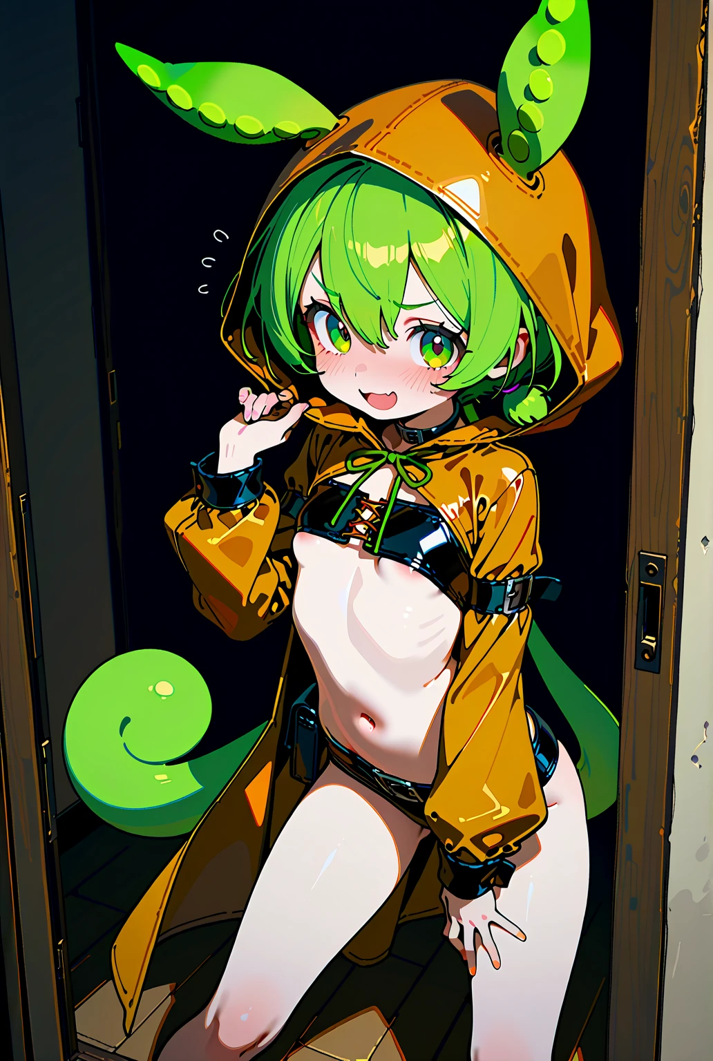 slimey, (Monster Girl), 濃い緑色の緑色のslimey, Yellow bleeding drips, Clothed, masutepiece, Best Quality