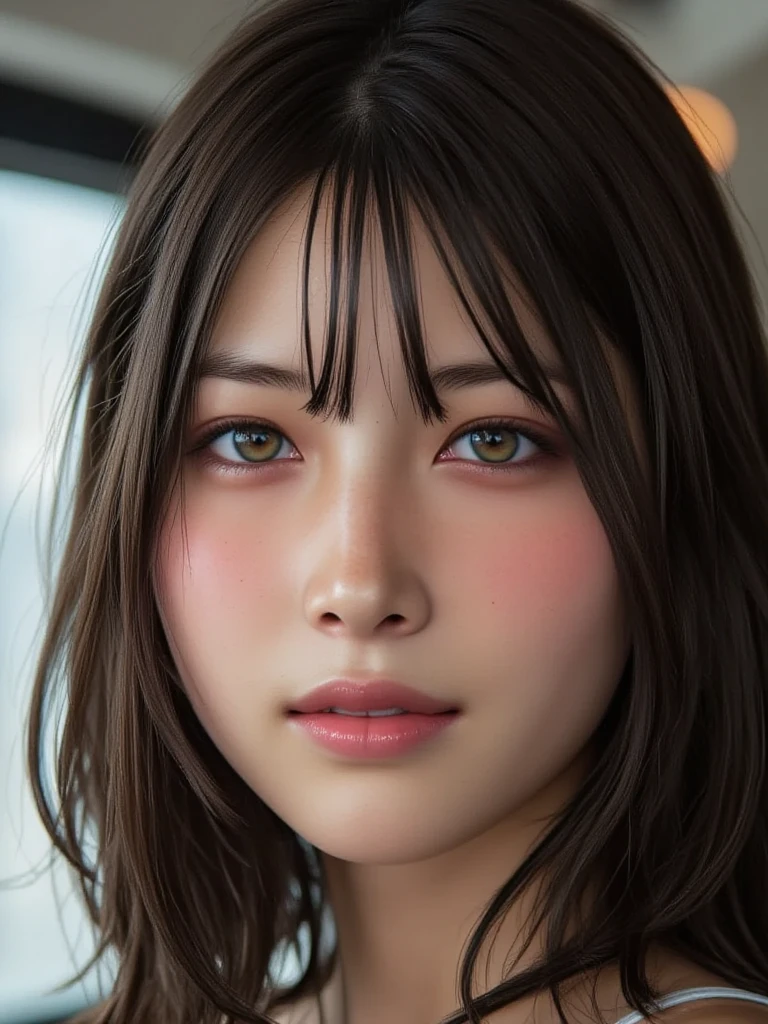 a beautiful 16 years old japanese girl,teenager girl in bikini,hazel eyes,brown hair,detailed realistic face,detailed realistic eyes,detailed realistic lips,beautiful detailed body,dynamic pose,natural lighting,photorealistic,high quality,8k,masterpiece,digital art,vibrant colors, medium breast