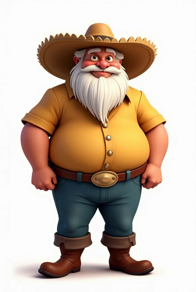 A very small, fat, northeastern dwarf with a cowboy hat, a red button-down shirt open showing his belly, and a gold chain