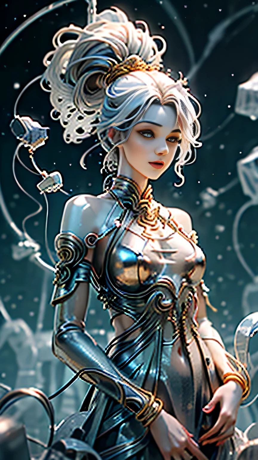 masterpiece, (top quality: 1.1), very detailed, high definition, (sharp focus), (Line art: 1.5), Colorful lines, beautiful girl, cute features, detailed faces with ofisu, perfect ratio, Big Breasts, (頭上のFrom Intricate Smoke Rainbow to Chaotic Lines、thin metal wire: 1.5) , golden curve structure: 1:5, Wire Female Sculpture: 1.5, spiralの金滴る: 1.5, Metal curve composition, winding path , Abstract Female Sculpture, Small Whirlpool, Abstract sculpture, twist, rotate, Intricate Metal Lines, spiral, long exposure photo, smooth lines, Complex Light Model Shooting Style, abstract painting, (Unified with 8K (High Definition CG Wallpaper), From Intricate Smoke Rainbow to Chaotic Lines, Storm Rising, Stylish Abstract Beautiful Female Portrait , Heavy Metal Style, Postmodern Industrial Style, Super Realistic Reality,