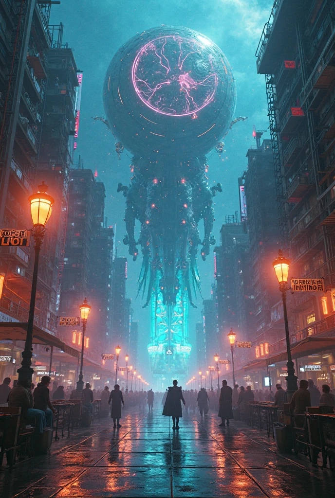 a giant spider and a city, poster art by Rube Goldberg, sharingan eyes, Wind and Cold themed, epic splash art, psychedelic art, , surrealism, crows, dollar, lightning, green lights, 4K