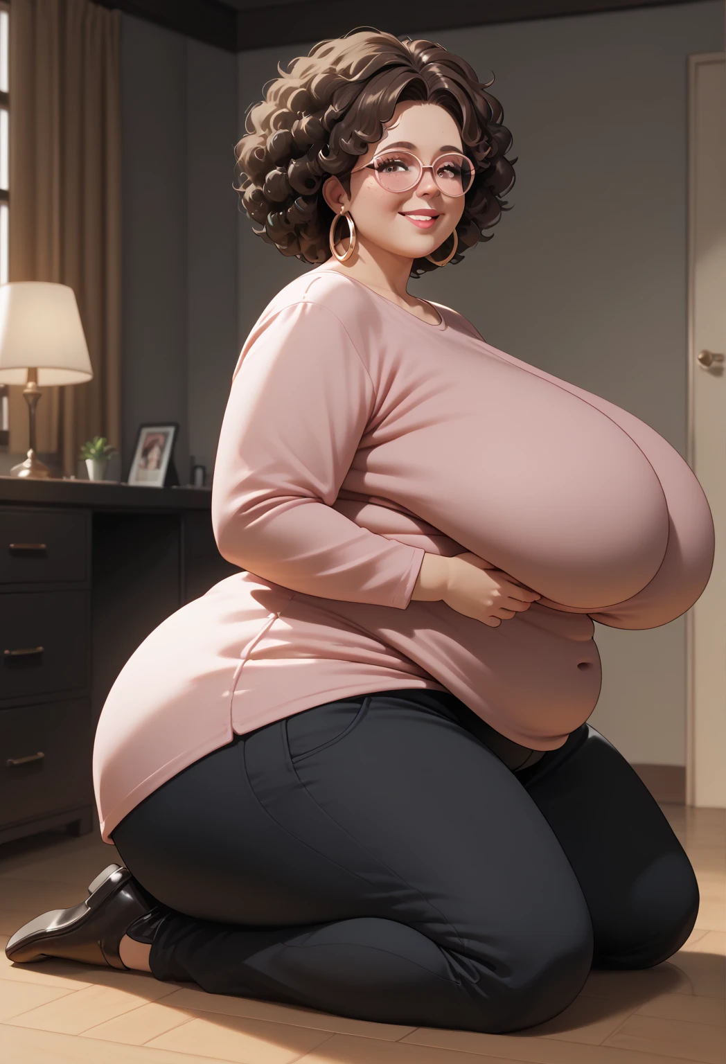 Very fat, obese, ssbbw, ussbbw, huge belly, flabby belly, big tummy, stuffed belly, belly expansion, smiling face, seductive look, Scarlett Johansson, black hair, long hair, black lipstick, goth girl, goth, black tank top, blue jeans, tight jeans, tight shirt, big boobs, big tits, huge tits, massive tits, breast expansion, big breasts, huge breasts, biggest breasts, bigger breasts, leaking milk, spraying milk, lactation, boobs leaking milk, seductive, detailed, hourglass, hourglass figure, in church, church hallway,