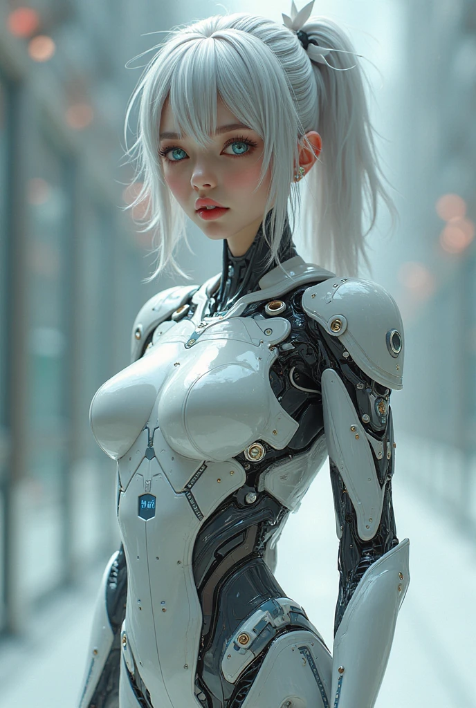 Super detail, hyper HD, retinas, Masterpiece, ccurate, Anatomically correct, Textured skin, Super detail, High quality, 8K,1girll,Cyberpunk Style,perfect bodies,White mechanical set,Mechanical limbs,Mechanical body,curlies,short detailed hair,Blonde hair,Detailed eyes,Detailed facial features,Scowl, chin grab, Determined, Contemplative,Sit Pose,Sam,polypubic hair,Rained,Reflective pavement,inverted image,facial closeups,looking to the camera,Wall background,Side lighting,电影灯光,