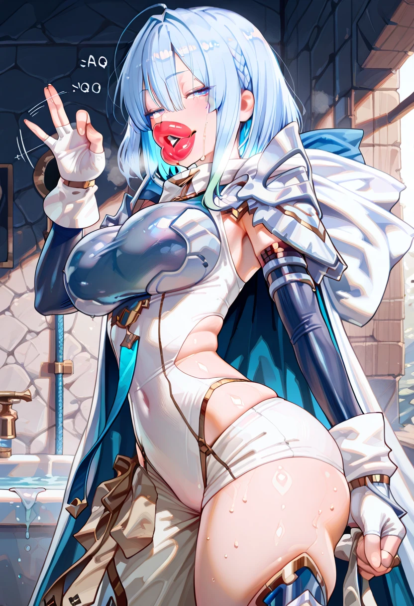 ,(((Liz Hellesta))),((v tuber)),((Game Now Streaming)),((White Delivery Room)),(Liz Hellesta髪),((Dressed seriously)),(((Do not expose breasts))),masterpiece, Highest quality ,(1 beautiful woman), Liz Hell,cameltoe,(Straight gray straight hair,((Bangs)),((Beautiful Japanese woman face)),Thin face,((Thin cheeks)),Beautiful woman face,Precise depiction,Excellent costume design, (Small breasts), Slender upper body,(8k Full Body RAW Photo), (Highly detailed skin: 1.2), ((Oily skin)),smile, Highly detailed face, ((Grey Hair)),fine grain, (((Sweaty body))), (((Oily skin))),Inside the room,1 Girl,Open your mouth,(((Open your eyes))),(((View your viewers))),Look this way,(((Open your eyes))),(((Open your eyes))),(Large pelvis),(Wide Hips),(((Very muscular and thick thighs Veins,))),(((Abnormally thick thighs))),Thigh gap,(((Shiny thighs))).(((Narrow waist))),(((Very thin waist))),(Realistic:1.0),Front view,1girl,lh1, (((White panties))),(((cameltoe))),Hair Ornament Net、Long Hair、Long sleeve、((Blue thigh-high socks in silk fabric))、((Armband))、Blue pleated mini skirt、((White jacket, cotton material))、(tight white shirt)、Blue Skirt、((Metallic black thigh straps)),(((Front view))),View your viewers,((Open your mouth)),Showing teeth,Constricted eyes,(((blush,shame))),(((Puzzled expression))),(Panties are wet),