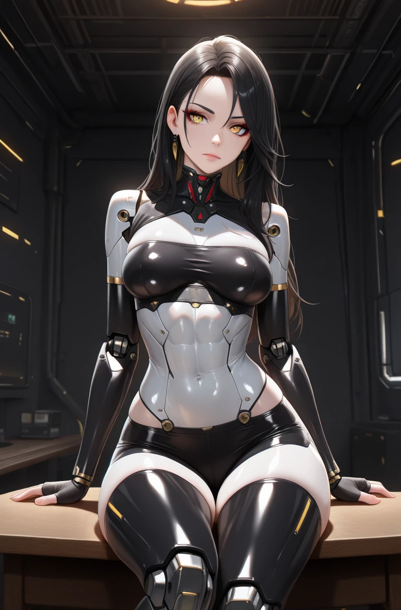 laying on the floor, multi wounds, outfits are torn, (Hyperrealistic: 1.3), athletic European goth woman, white woman, full body, (biochemanical:1.3), wet exposed skin, exposed abs, masterpiece, (dark: 1.3), darkness, low light, night, cinematic lighting, fil noir, highest quality, sexy woman, (high tech cyborg:1.2), (enormous perky detailed breasts), feminine, symmetrical, highly detailed, gigapixel, fit, (sharp body), detailed body, on focus, gorgeous face, (black eye makeup), (black lipstick), (black hair in dreadlocks), (Simon Bisley), (2000 a.d.), (ABC warriors), (Joe pineapples), ridged, grim, grim-dark, absolute cleavage, showing a delicate slim figure and graceful curves, (beautiful long legs:1.3), (detailed eyes, beautiful eyes:1.2),