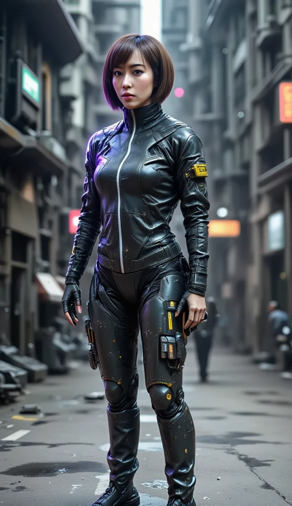 A woman wearing a helmet stands in front of a group of mannequins, Jim Burns (Jim Burns) cyberpunk art, CG, Retro-Future, Daz 3D, PS1 Graphics, dystopian art