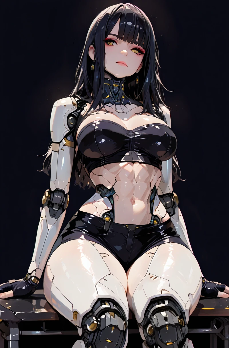 (masterpiece, top quality, best quality, official art, beautiful and aesthetic:1.2), (1girl), (fractal art:1.2),absurdres, highres, ultra detailed, Ultra-precise depiction, Ultra-detailed depiction, solo, (zentangle:1.2), floating hair, (skinny, thin body: 1.2), tanned skin, shiny skin, (abstract:1.2),cbpkv5, pantyhose,looking at viewer, full body, cyberpunk robot, complex robot, halo, by mooncryptowow