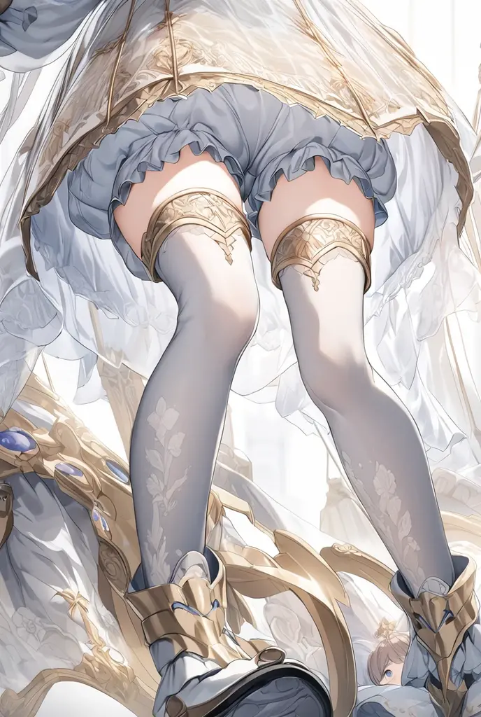 (Highly detailed CG Octane render 8k wallpaper), The most beautiful works of art in the world, Full body shot from below, Complex, High detail, 8Year old girl, Gold and silver embroidery, Grey Pearl Medieval Mini Dress(With panniers), Translucent fabric, Pull up your skirt, Strong winds, Translucent slip, Grey translucent tights, Peeking from below, Highest quality, Disorder of clothing, Lying down, underwear, Show off your thighs, night, Skirt lining