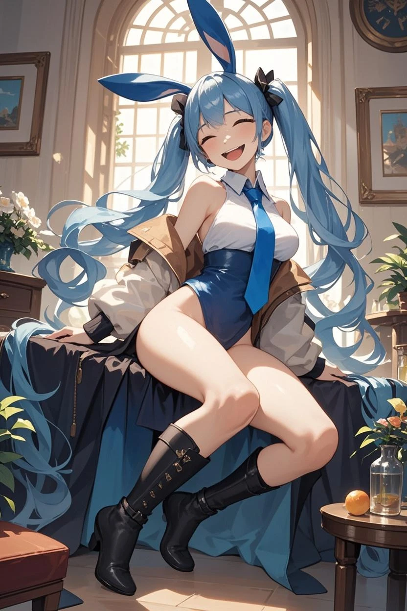 cute、About high school students、beautiful girl、Reincarnation in Another World、Blue Hair、Long Hair、Another World City、Big Breasts、dragon next door、high resolution、skirt、
