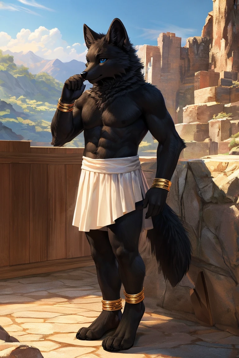 [by juiceps], [by chunie], [by wizzikt], [by zackary911], [by photonoko], [by seibear], [by, redjiit], [by rajii], [by coffeesoda], [by oro97], [by shirsha], [by ssssnowy], [by riska], [by vksuika], [by nuzzo], anubis:1.9, anthro, black fur, red penetrating eyes, beautifull body, loincloth, bulge, big bulg, (kenket style:1.7), (photonoko style:1.7)