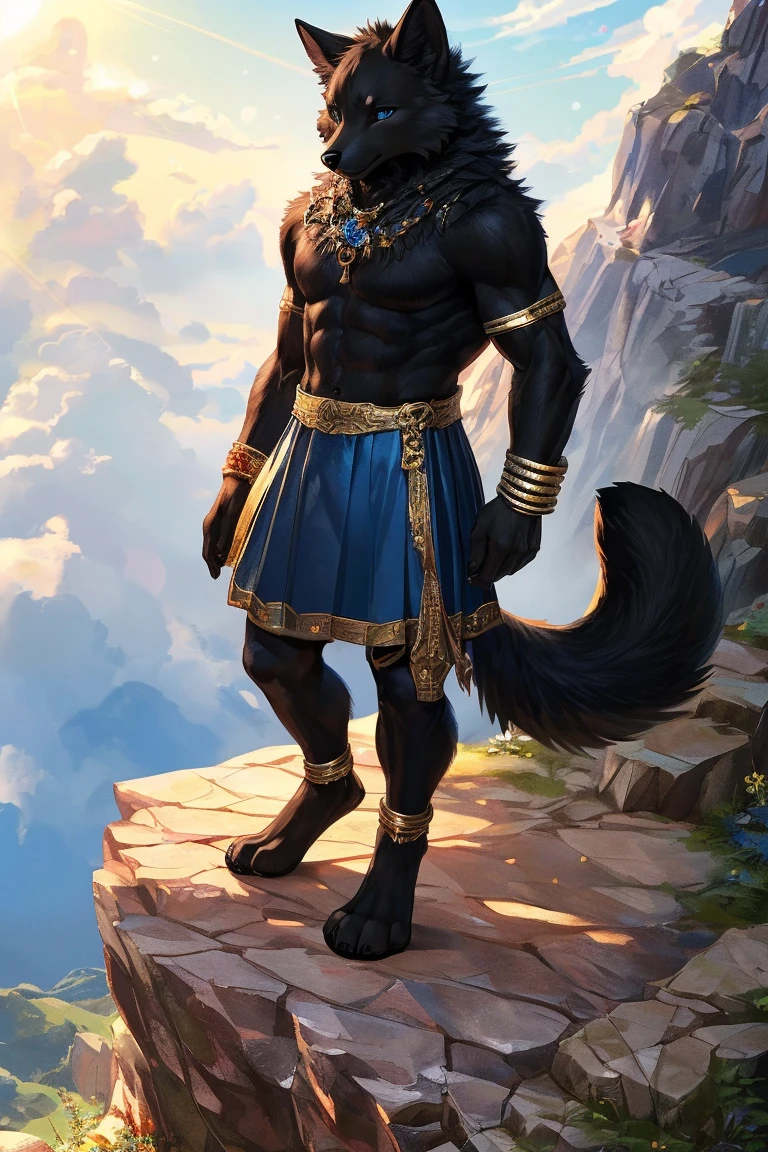 Front view, full height, Medieval, anthro (lion), male, feline, adult, solo, hyper muscular, huge muscles, massive build, heavy posture, wide shoulders, giant body and tiny head in comparsion ((blacksmith cloths, barechested)), dark pants, correct anatomy, tail, massive, (dark brown fur, black mane, dark snout, detailed fur:1.4), wide calves and wide feet, wide forearms, detailed background, antient town background, photorealistic, hyperrealistic, ultradetailed, (masterpiece:1.2), epic, (correct furry hands), natural lighting, (by grimfaust), tough, high quality ultradetailed green eyes, barefoot, thick sweat dripping over lion