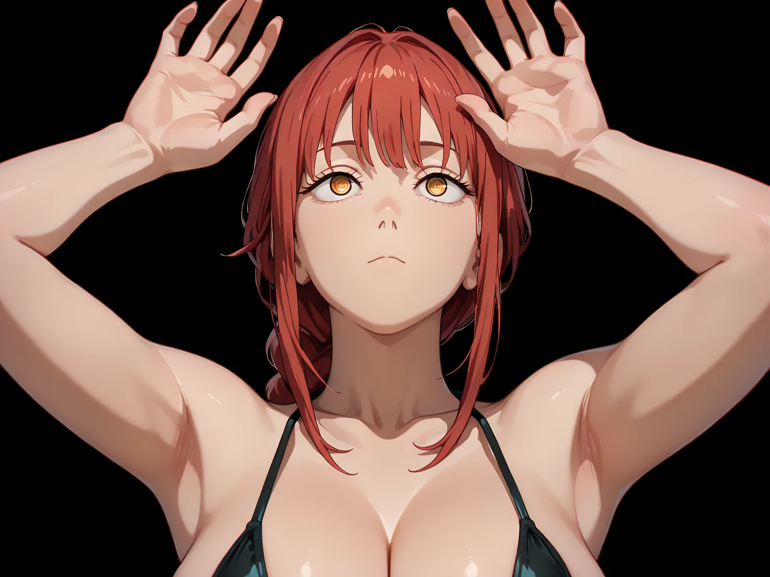 red haired shirtless girl with dragon tattoo flying