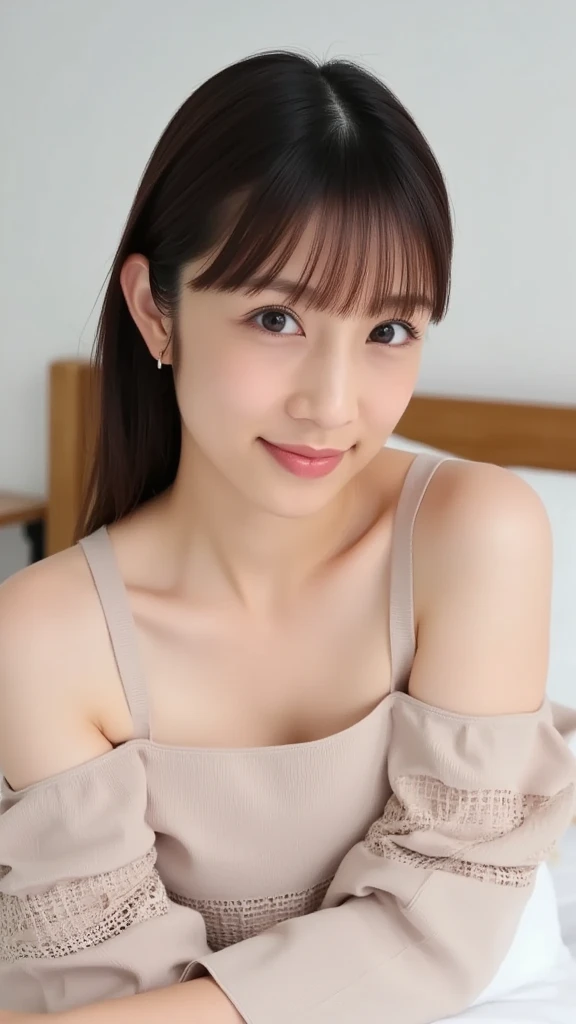 (((Tabletop, Highest quality, figure, Super detailed, In detail、Skeletally correct body))), (((High resolution, 8k wallpaper, Perfect dynamic composition))), ((Detailed nipples))、Beautiful attention to detail, Sexy Face,A face of ecstasy,Face at peak sexual arousal,Sex-excited face、cute、smile、((A loose tank top with a wide neckline))、((Always very small breasts)), ((Cleavage:0)), (((Her nipples are visible through the gap in her tank top))), (((Always get on all fours)))、Shooting from above at an angle
