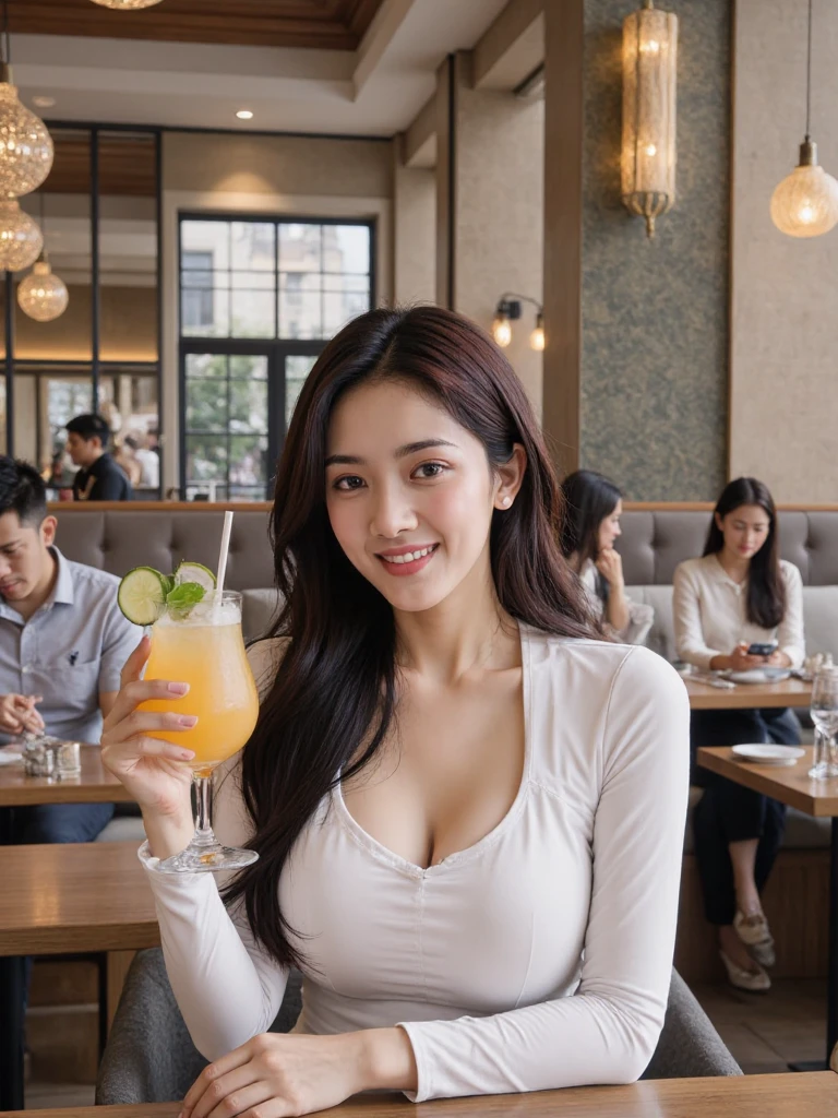 8K、RAW Photos、Highest quality、Super detailed、Super Resolution、Ultra HD、8K壁紙、Amazing details blazer uniform girl ((White blouse with formal collar, Red blazer, 
Black plaid skirt, Red checkered ribbon on blouse)), Complete limbs, Full Finger, 
(((((Starbucks)))))、(((((Cafe table with ocean view)))))((16 year old female student))、(((((Eat cake、Drink coffee、smile)))))、(((Heart Necklace、Gold bracelet)))
((((Emphasize cleavage))))
