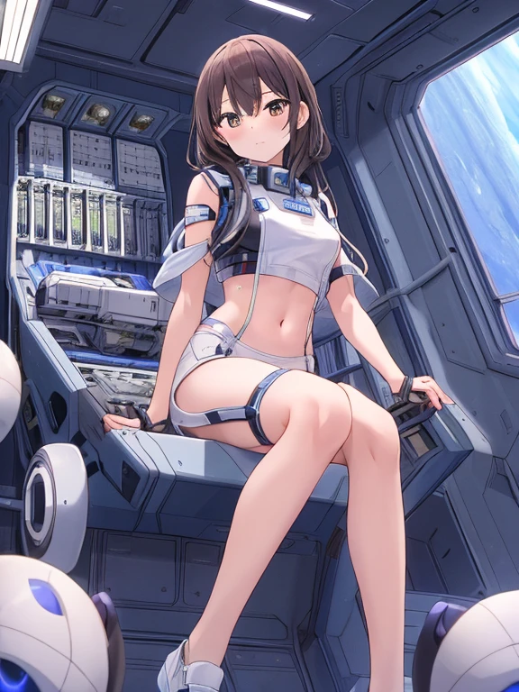 score_9, score_8_up, score_7_up, source_anime, Idealized Forms, Natural Light, details background, blurry background, extremely detailed,cartoons girl are standing wearing a futuristic outfit, 1girl,breasts,ass visible through thighs,bodysuit,covered navel,,hatsushimo(kancolle),brown eyes,(left(white)right(blue))headband,(black)long hair,(low-tied)hair,(black)hair,small breasts,(petite),