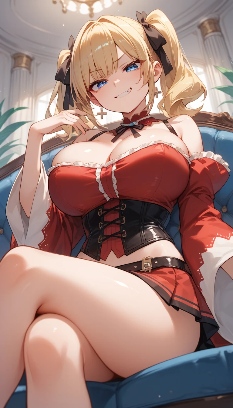 Solution Epsilon ,A white border around a red rectangular background,side looking,sitted,having fun,big assa,huge tit,exposing your navel,High detail,Moles under eyes, Heart-shaped pupils,Love pupils,cropped shoulders,Lots of hearts,Fleshy thighs,highly rendered,detailed face with