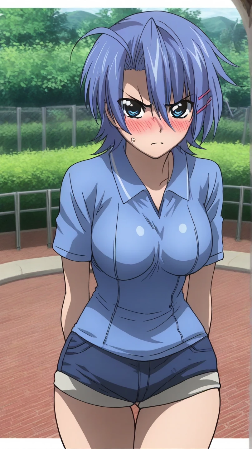 kamiya of shikimori-san ia not just cute, hoodie, show off belly, navel, perfect face, (ultra high quality), detailed, 8k,masterpiece, looking viewers, small breast, purple eyes, 1 girl, sharp eyes, pride smile, side boobs
