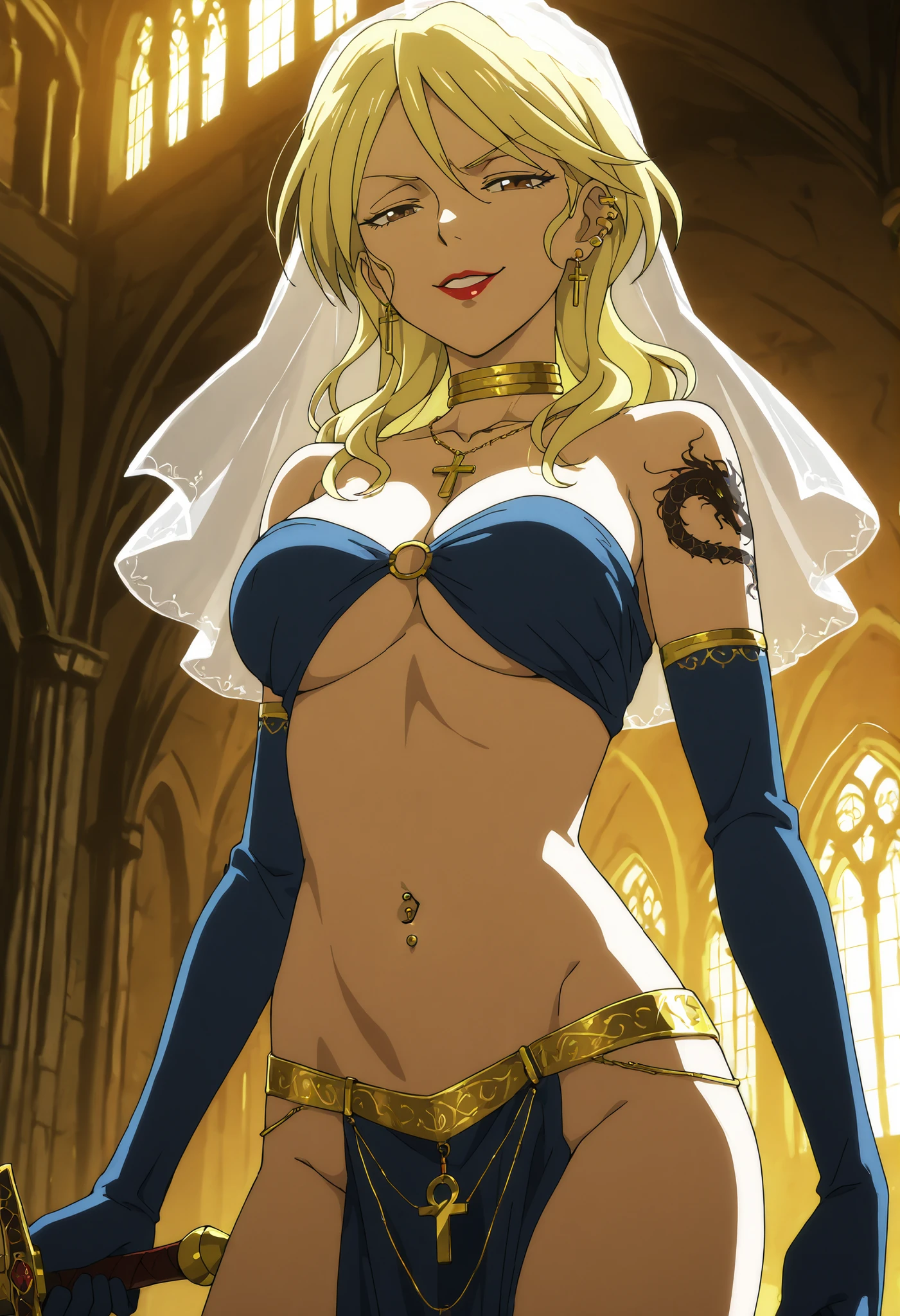 angel, armor gold (masterpiece, best quality, high resolution:1.4), 1girl, angel, skin pores texture, Hair blonde, HD , Photography, movie, cinematic, full Body, Realistic, (8k, RAW photo, best quality, masterpiece:1.2), (realistic, photo-realistic:1.33), best quality, detailed eyes blue, cute,natural lighting, depth of field, film grain, soft skin, sharp, detailed and realistic portrait of a woman , smirking lustful smile, barefeet together laying on bed, golden bikini, milf, bimbo, body over pink sheet, tiara, princess bedroom background, cover face with transparent veil, nice ass, thick hips, hands on hips