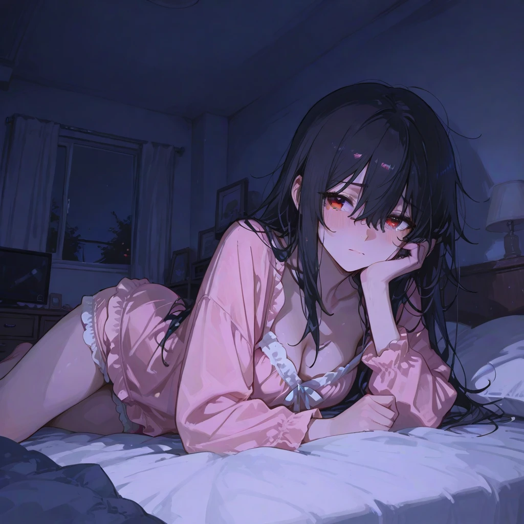 masterpiece,Female college student sleeping in bed,Bra and panties,night,Lights out,