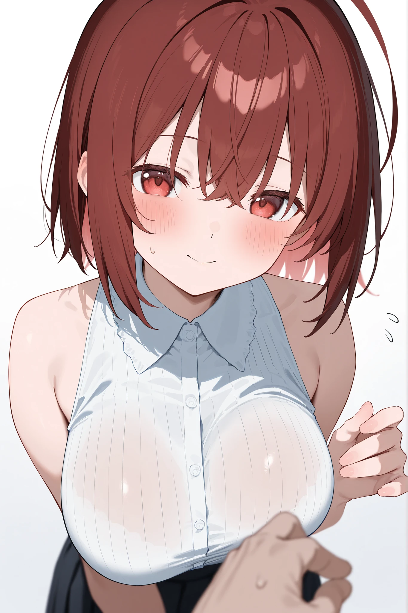 nakano miku, blue eyes, Brown Hair, Medium Hair, bangs, Hair between the eyes, Large Breasts, masterpiece, best quality, highly detailed, ultra high res, portrait, looking at viewer, seductive smile, pink kimono, own hands together, rialistic photo、Real Images、Top image quality、masterpiece, masterpiece, top-quality, ass pov, Detailed female genitalia. exposed boob. Big breast. Spread legs. Upper body standing. ((pink Mini heart pasties)). Pants that dig into the female genitalia. Erect nipples. Thong panty, ((get blush)), (black-red lingerie panties)