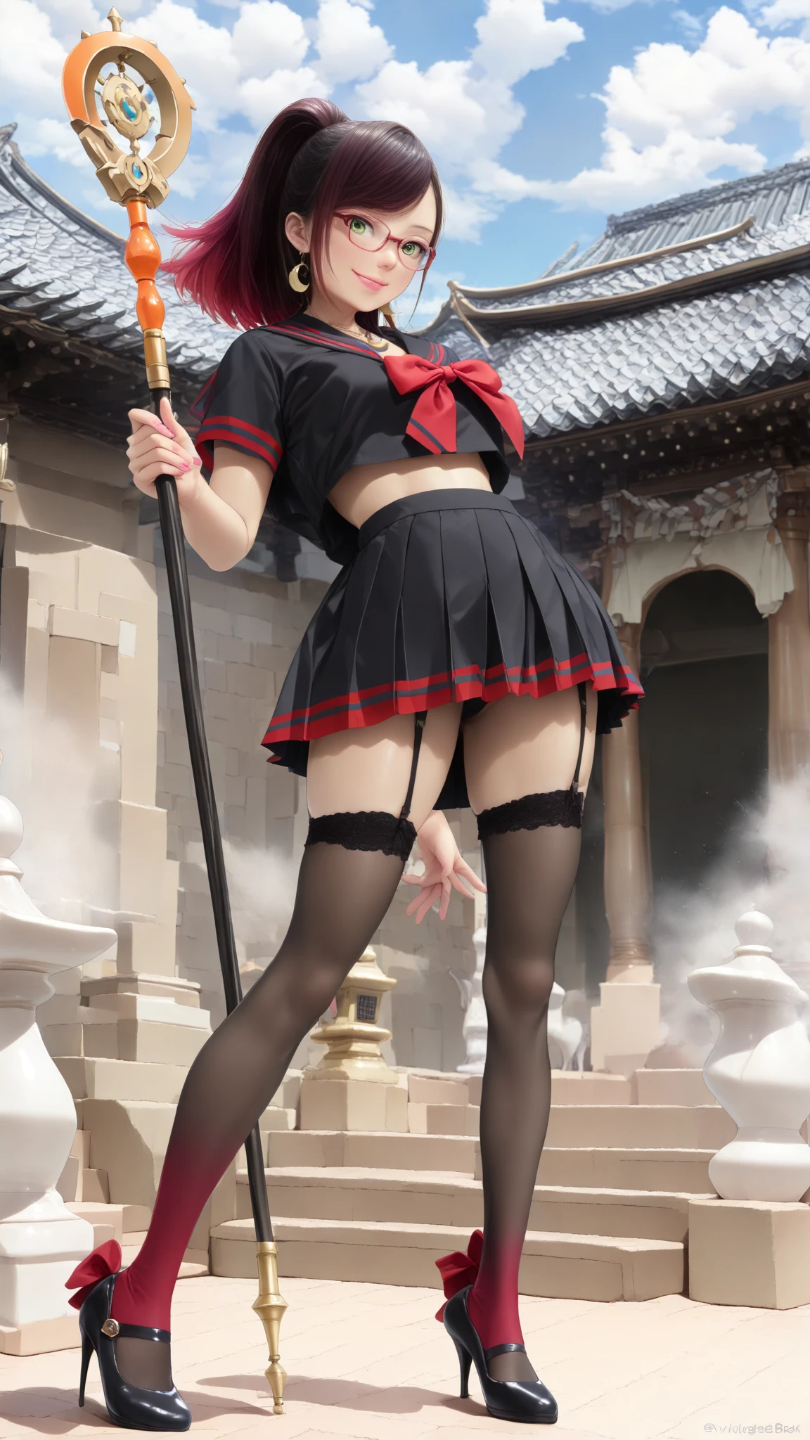 (8k、RAW Photos、Highest quality、masterpiece:1.2)、(Realistic、Realistic)、1 Girl、((Magical Girl Costumes:1.2、Thin legs、whole body、View from the front、smile、Looking into the camera、Hold your skirt with both hands and show me your black panties))、cute