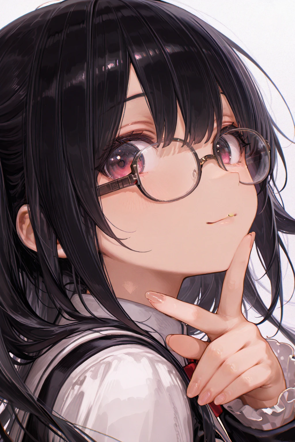 15 year old Japanese girl，Black hair and dark eyes，In kimono、Shortcuts、Glasses、Wearing headphones、I have a book、There&#39;s blood, Cute face girl, smile, Bleeding eyes, Bleeding from the nose or mouth, 邪悪なsmile、